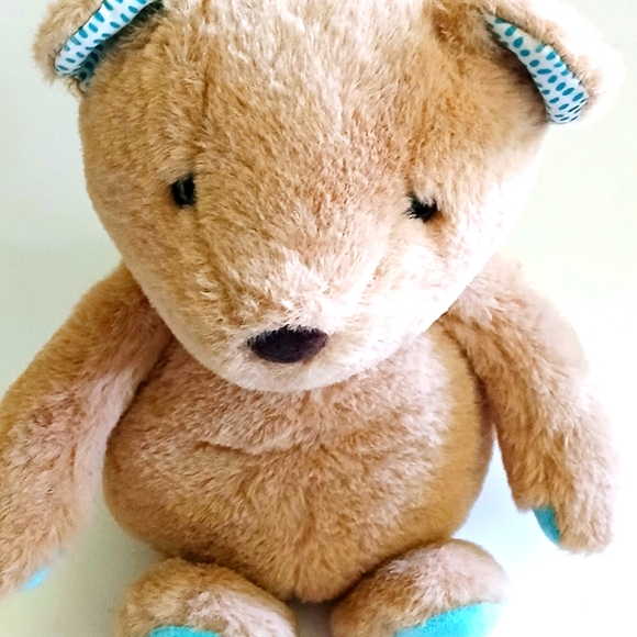 B SOFTIES TEDDY BEAR PLUSH BROWN AND AQUA BLUE 11 INCHES STUFFED ANIMAL - Picture 1 of 5